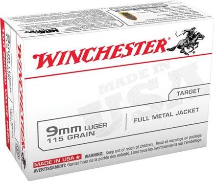 Winchester USA Handgun Ammunition 9mm Luger 115 gr FMJ 100/box