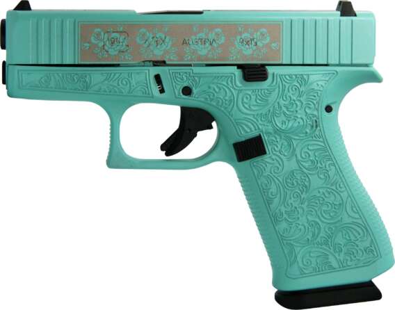 GLPX4350201GRP Glock 43X Custom Engraved Tiffany "Glock & Roses" Handgun 9mm Luger 10rd Magazine 3.41" Engraved Barrel