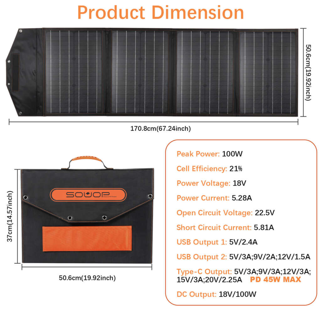 product dimension solar panel 100w